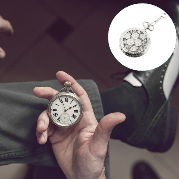 Supvox 1Pc Alloy Quartz Pocket Watch with Relief Flower Cover and Easy to Read Dial