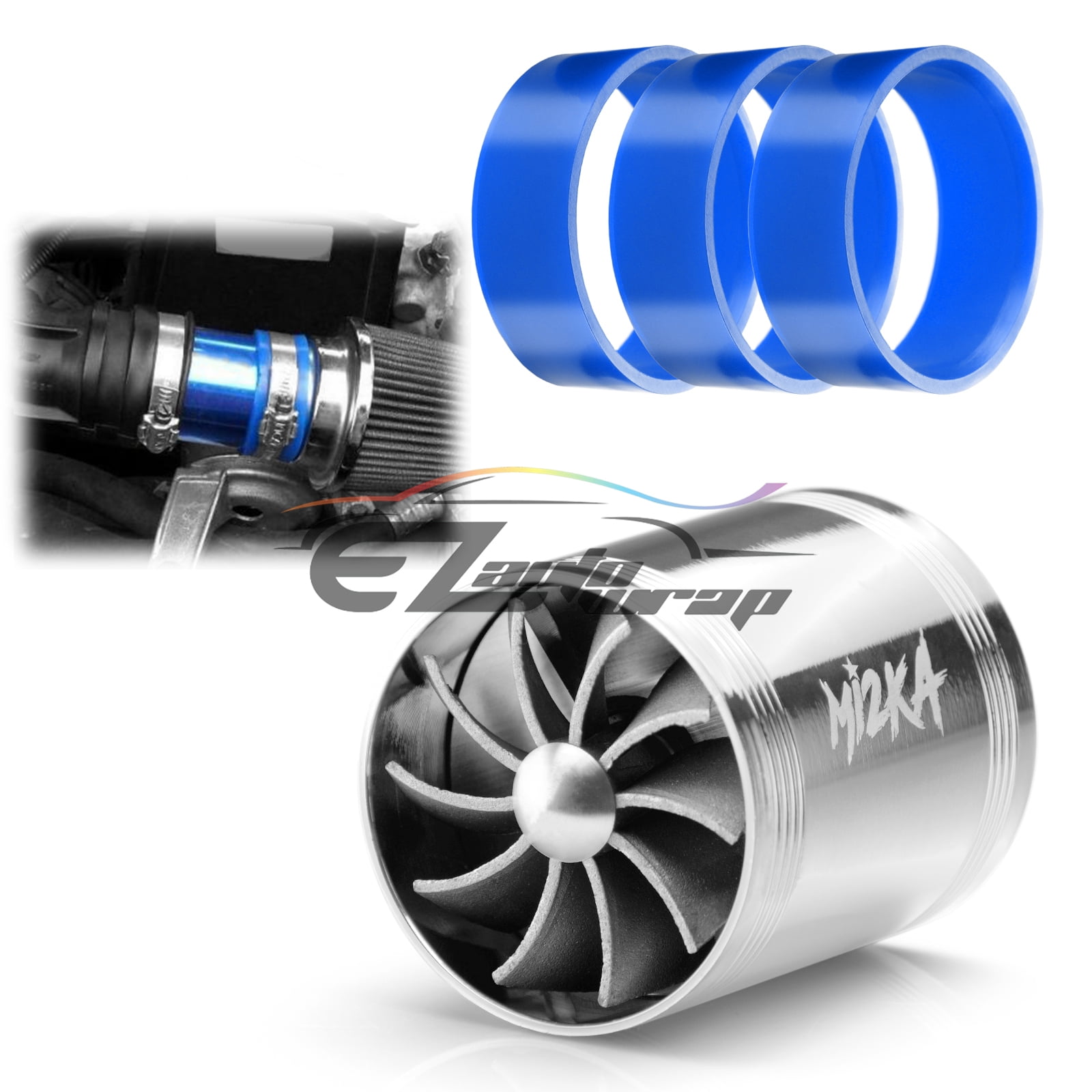 Mi2KA Turbine Air Intake Fuel Gas Saver Double Fan System Turbo 2.5"-3.0" Blue