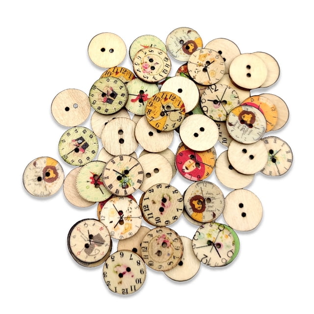 Jumpingount Botones de de 100 piezas, relojes redondos de agujeros, estilo Retro, suministros para el hogar para álbumes de recortes, Accesorios de disfraces 25mm