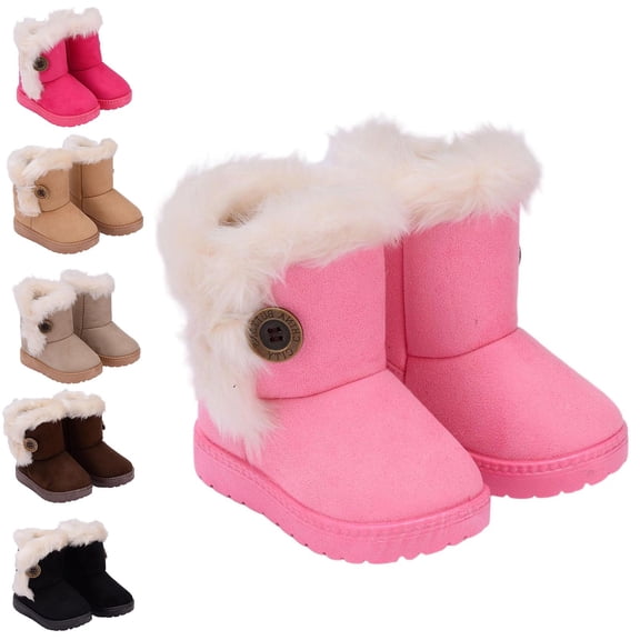 Afuyipoi Girls' Thick Fleece Lined Mid-Calf Winter Snow Boots Solid Color Warm PU Leather Cotton Shoes Size 5 Toddler - 2 Big Kids Coffee Size 1 Big Kids