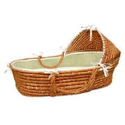 Honey Hooded Moses Basket with Sage Waffle Bedding
