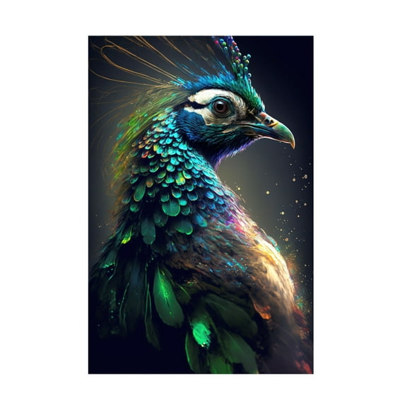Canvas Wall Art - Ray Heere 'Proud Peacocks 36' Wall Art for Living Room, Bedroom, or Office Décor by Trademark Fine Art - 12 x 19 Inches