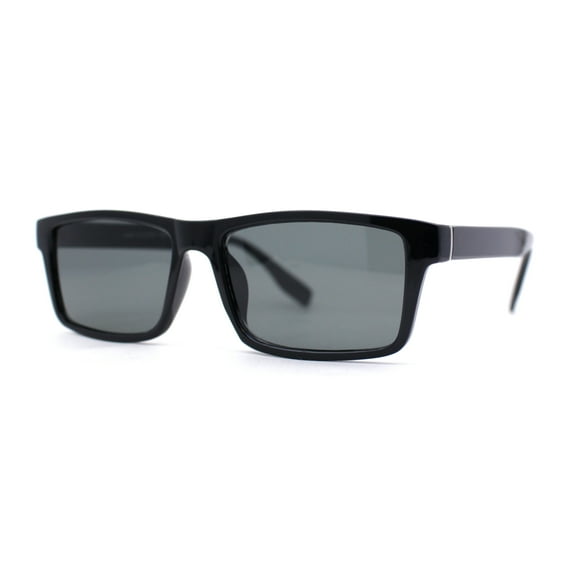 Classic Mens Tempered Glass Lens Narrow Rectangle Plastic Sunglasses Black