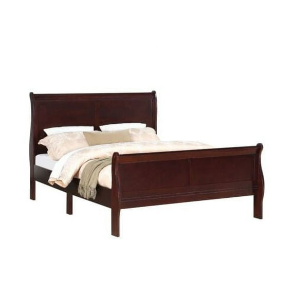 1pc Louis Philip Collection King Size Panel Bed Cherry Brown Finish Wooden Bedroom Furniture