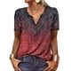 thumbnail image 2 of Mujer Verano Botón Cuello Camiseta Manga Corta Impreso Casual Suelto Jersey Top Vino Rojo XL, 2 of 5