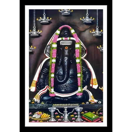 Pillayarpatti Karpaga Vinayagar Photo in Artwork Black Frame Home Decor (Wood,Matte,Small Size,7 X 9 Inch)