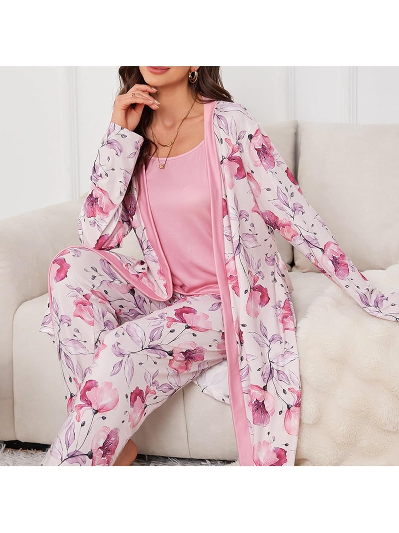ladies pyjamas and dressing gown set Silk Robe Womens Pyjamas Dressing Gown And Pyjama Sets Modal Dreams 3-Piece PJ Set Salvage