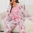 thumbnail image 3 of Women's 3 Piece Floral Print Pajama Set with Robe - Soft Polyester All Seasons Loungewear for Ladies, 3 of 8