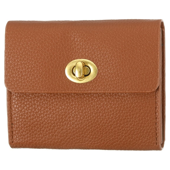 Uxcell Small Leather Wallets for Women with Metal Buckle, Stylish Card Holder Wallet Card Case Coin Purse for Cash Business Men and Women, Brown