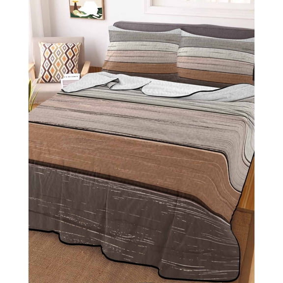 Farmhouse Brown Grey Queen Size Down Alternative Comforter, Lightweight Comforter Quilt Bedding Set with Pillow Shams Country Vintage Wooden All Seasons Bed Comforter Duvet Insert 90"x96"