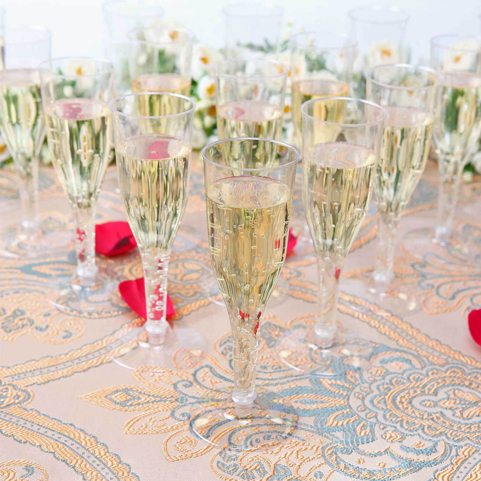 Efavormart 60 Pack 5oz Clear Plastic Disposable Champagne Flute Glasses | Hollow Stem | Detachable Base