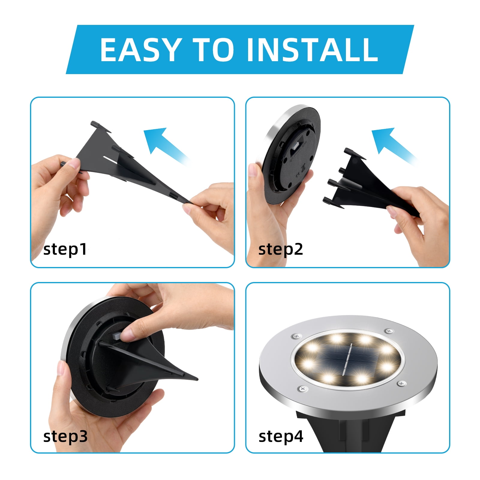 Sminiker 24-Piece Outdoor Solar Floor Lights, 8LED Solar Disc Lights, Waterproof Underground Lights, Suitable For Passageways, Lawns, Courtyards, Terraces, Sidewalks, Driveways, Decks