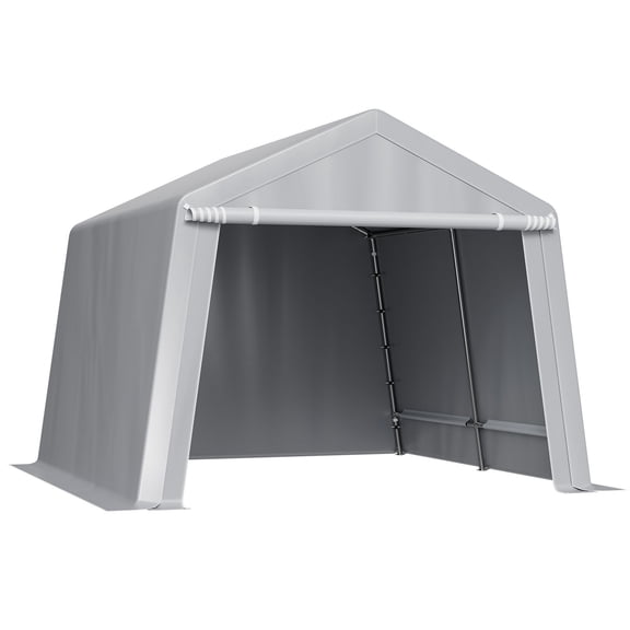 10x10 ft Outdoor Storage Shelter Shed, Waterproof Portable Canopy Carport Tent with Roll-Up Door, Heavy-Duty Steel Frame, UV Resistant, Easy Assembly, for Car/Boat/Garden Supplies (Gray)