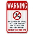 thumbnail image 1 of Shallow Water No Jumping Or Diving Off Dock Or Land Sign,, 1 of 8