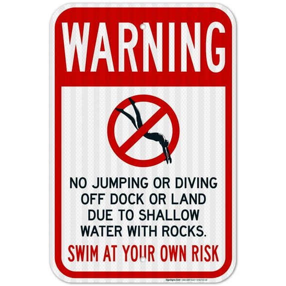 Shallow Water No Jumping Or Diving Off Dock Or Land Sign,