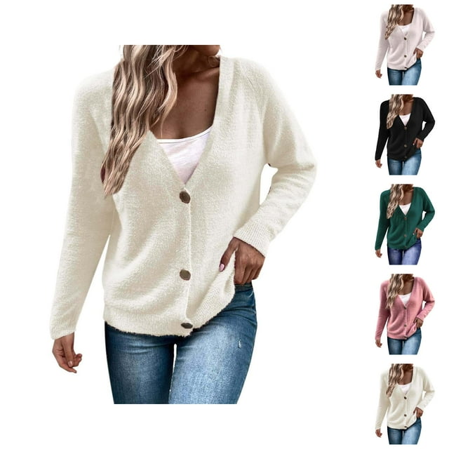 Cardigans pour Femmes 2025 Décontracté à Boutons Manches Longues Col en V Veste Manteau Cardigan pour Femmes