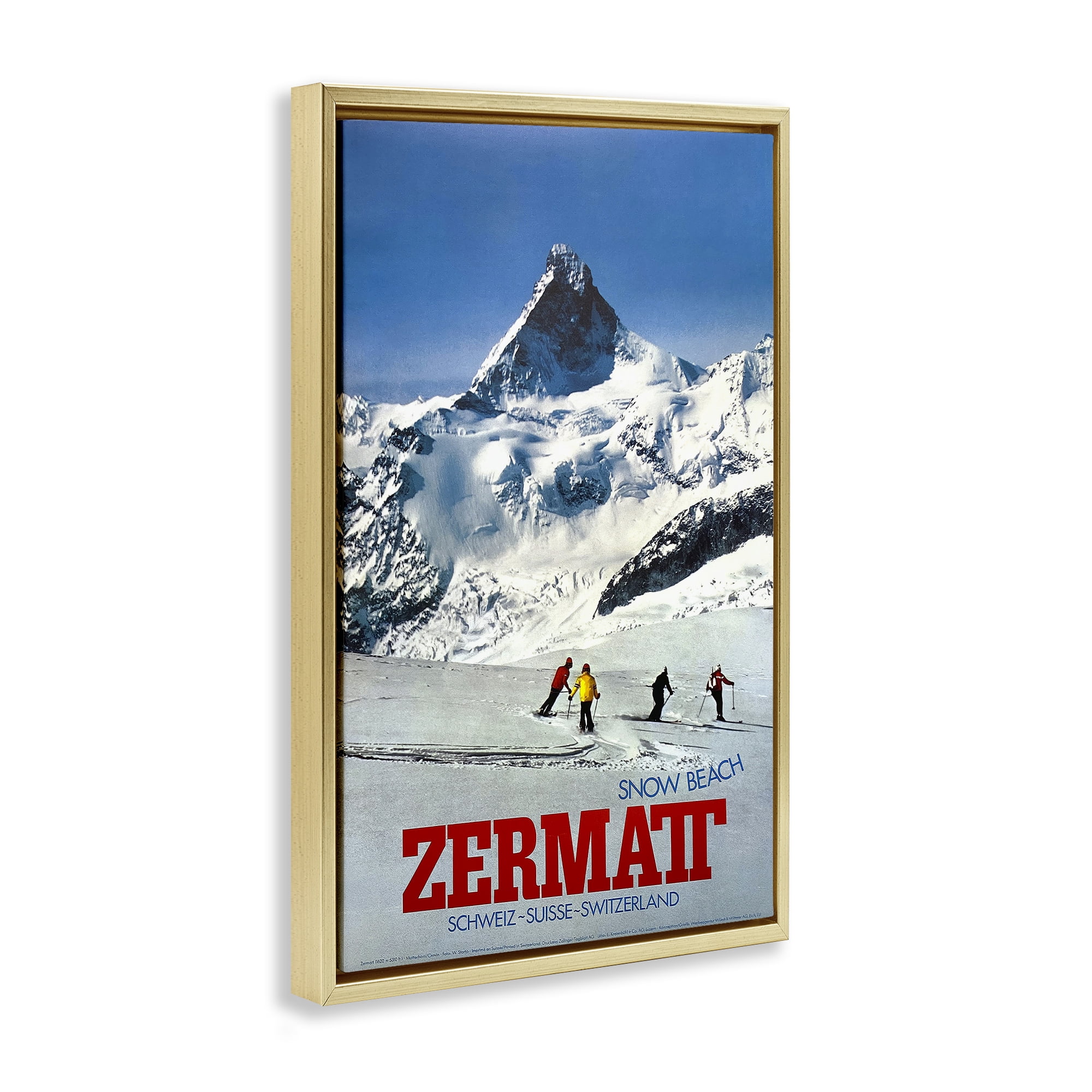 Stupell Industries Zermatt Snow Beach Gold Framed Floater Canvas Wall Art, design by Vintage Posters