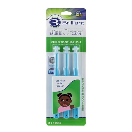 Brilliant Sky Blue BPA Free Child Toothbrush with All Around Bristles, 3 Count