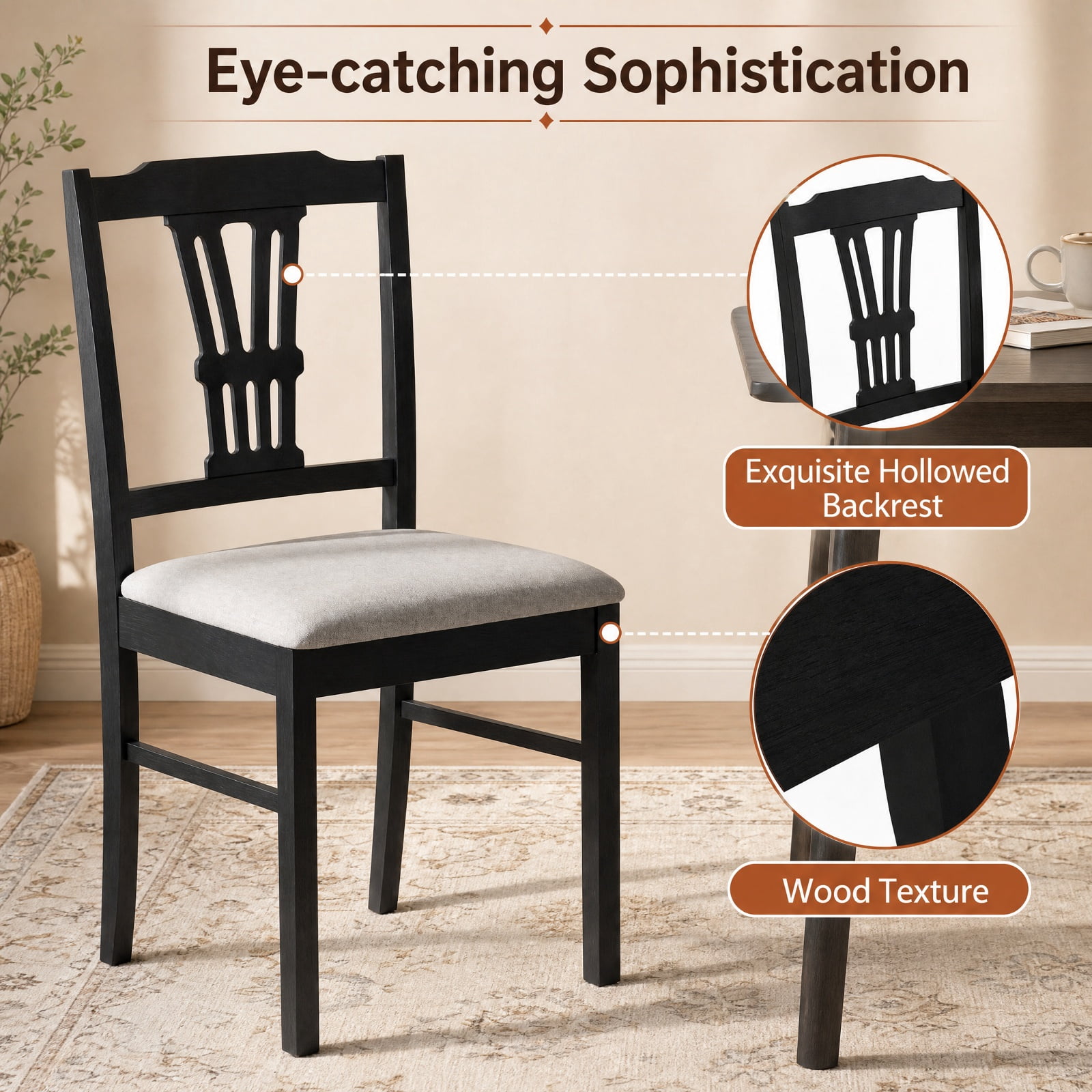 Furnibear Upholstered Dining Chairs Set of 2 Kitchen Chairs with Solid Rubber Wood Frame and Padded Seat for Dining Room, Gray