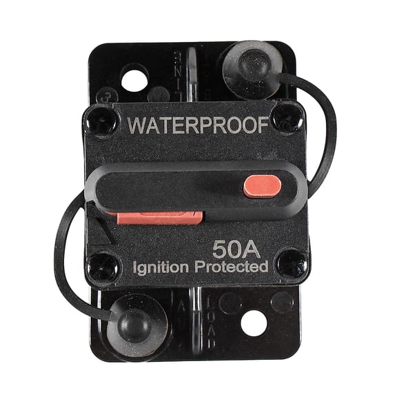 HQRP High-Current Circuit Breaker, Amp Breaker with Fuse Manual Reset Switch Waterproof for Car Motor Boat Marine RV Yacht Battery Trailer Bus Truck Solar System, 12-48VDC, 50A