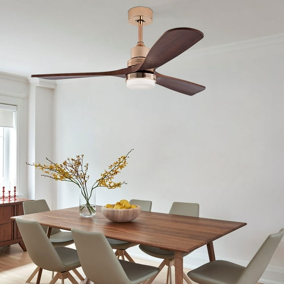 3 Fan Blades Ceiling Fans with Lights Indoor Ceiling Fan Light Fixtures Brown Gold 48in