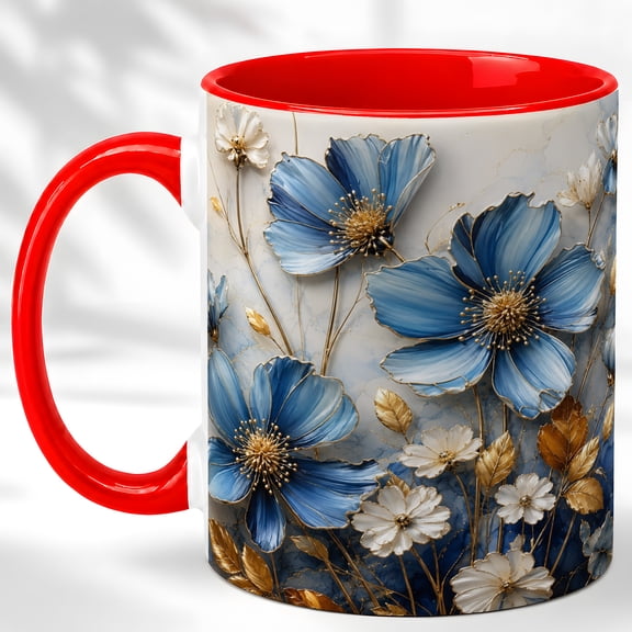 Blue Wildflower Coffee Mug, Garden Floral Mug, Ceramic 11 oz