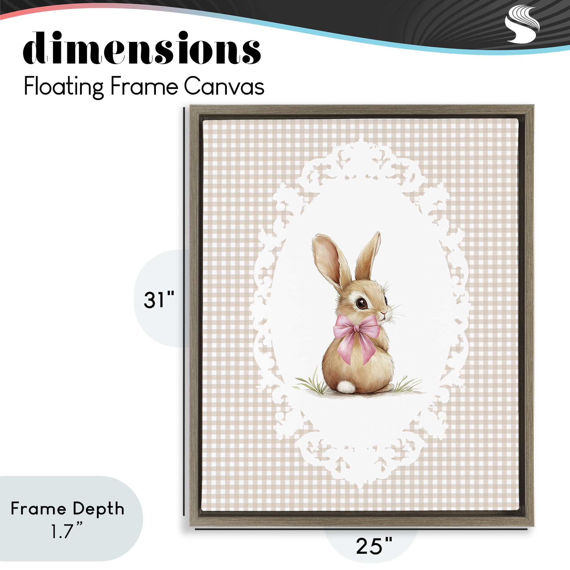 Stupell Industries Vintage Bow & Gingham Bunny Brown Framed Floater Canvas Wall Art, design by Christine Simpson Art