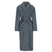 ShomPort Men's Fleece Pajamas Long Sleeve Open Front Textured Bathrobes Solid Color Fall Winter Warm Casual Robes with Pockets