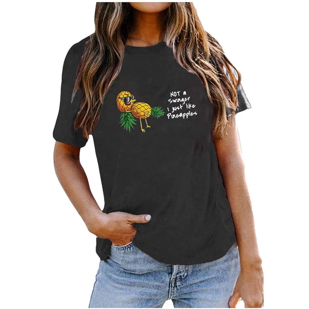 Camiseta suelta con estampado elegante para mujer Blusa de manga corta con cuello redondo Tops casuales OAVQHLG3B Store lin121212
