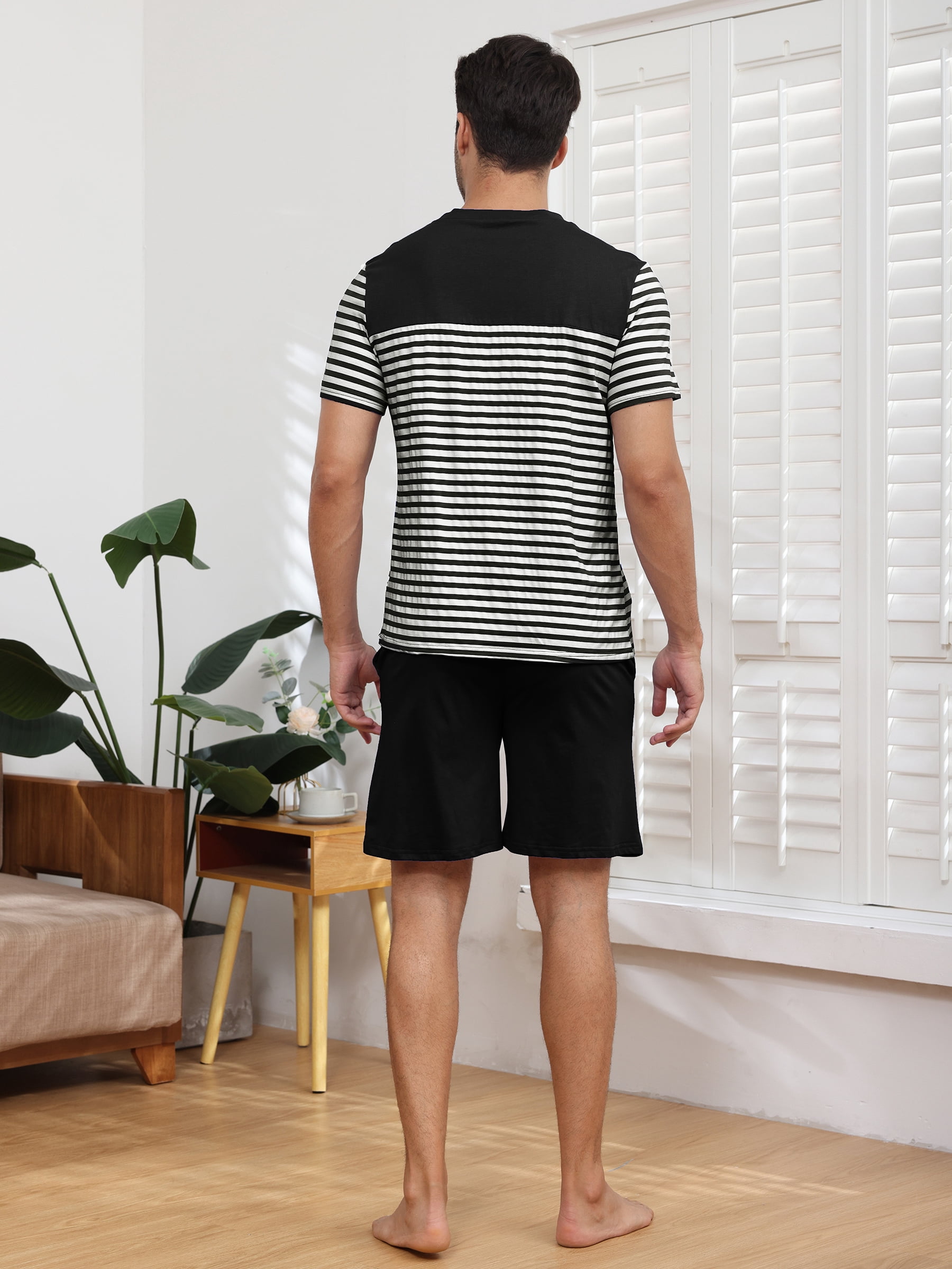Men's Short Sleeve Pajama Sets 2 Pieces Men Cotton Pajamas Sets with Shorts Men Summer Sleepwear Set with Pockets, S-XXL