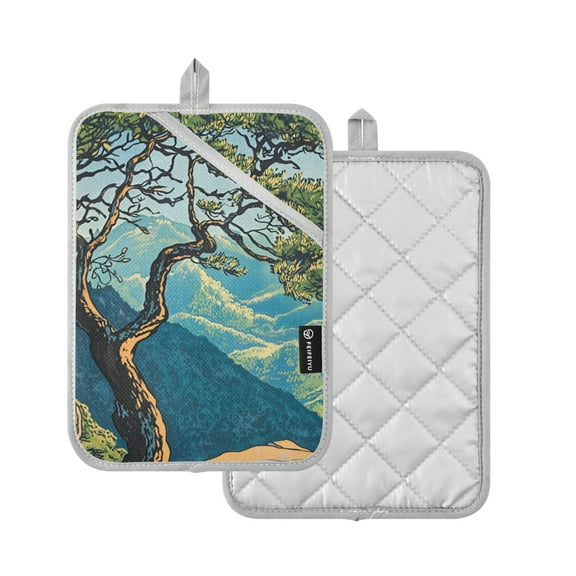 Yayeee Pot Holders Kitchen Heat Resistant with Pocket 7"x9.8" Cotton Oven Cooking Hot Pads, Yellow Tree