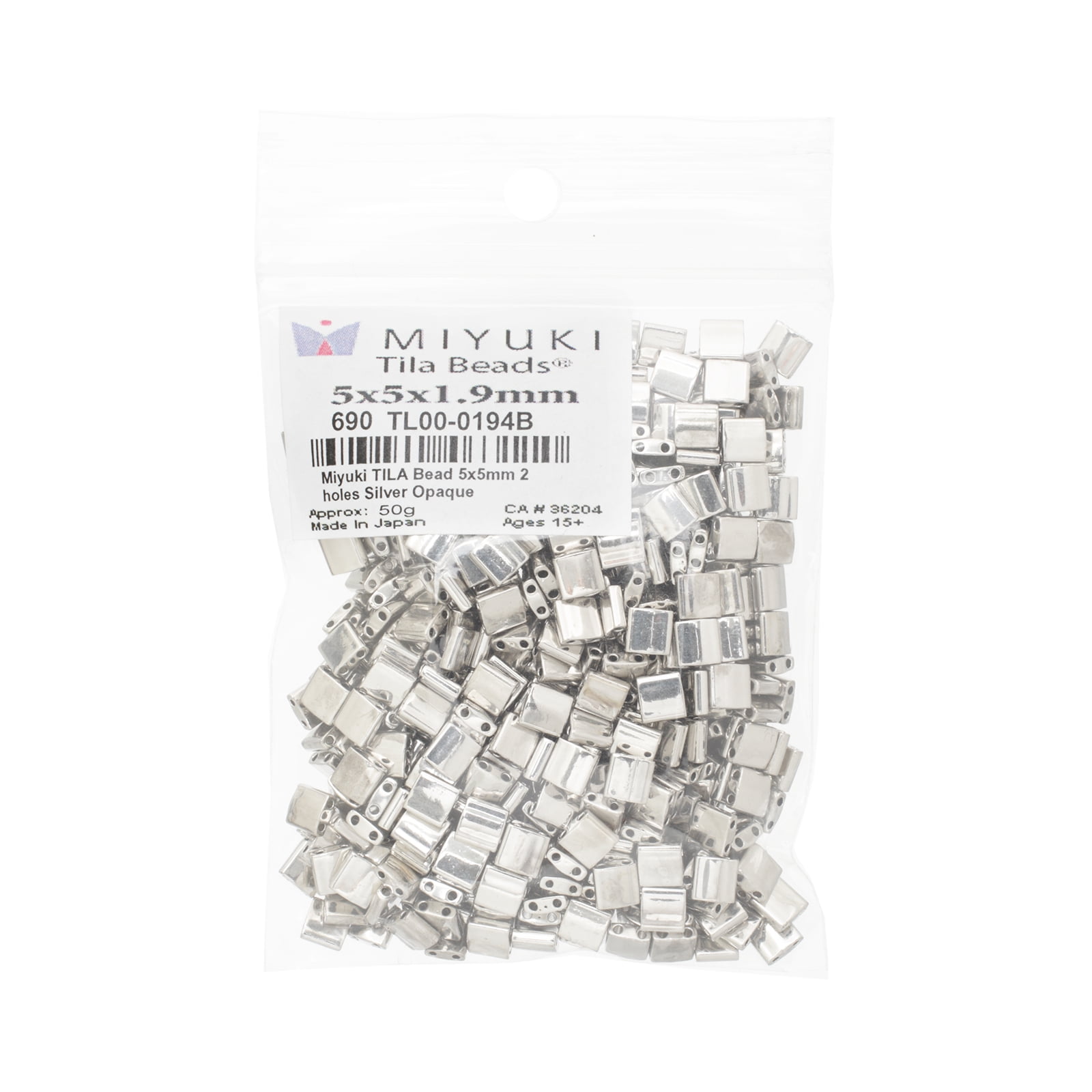 Miyuki 5x5mm TL-194 Silver Opaque Tila Glass Square Beads 50 Grams
