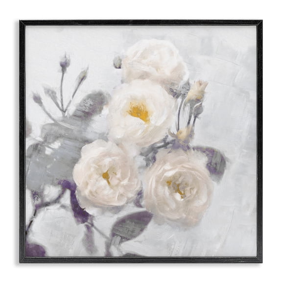 Stupell Industries Bundle of White Blooms Floral Painting Black Framed Art Print Wall Art, 12 x 12