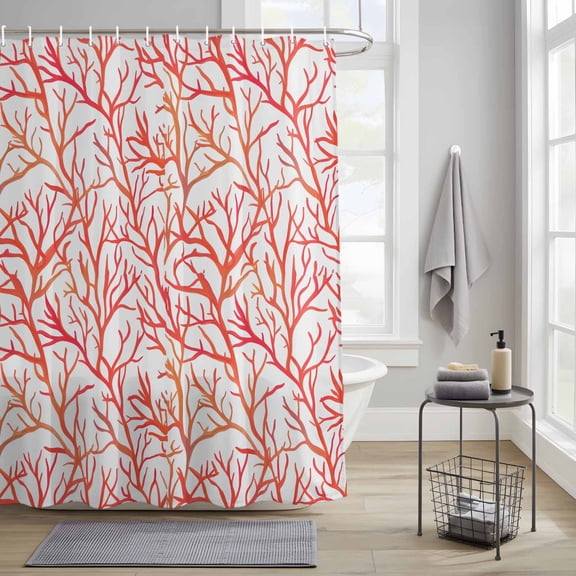 Bathroom Shower Curtain Summer Ocean Coral Waterproof Shower Curtains with Hooks, Watercolor Orange Marine Life Art Bath Curtains Bathtub Curtain Home Decor 36x72in