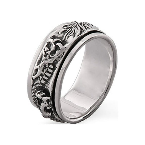Mens Sterling Silver Dragon Spinner Ring, Ring Size 12