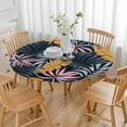thumbnail image 3 of Backed Round Tablecloth with Hawaiian Floral and Palm Leaf Designs, Waterproof and Stain-Resistant Vinyl Table Cover with Elastic Edge for Secure Fit and Table Protection, 3 of 7