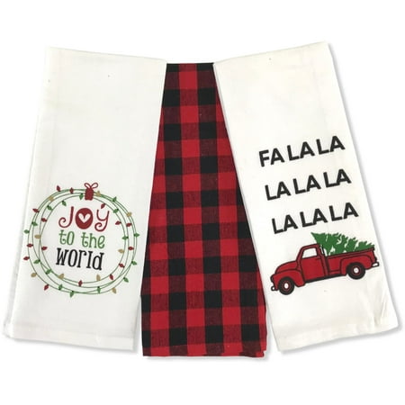 

Serafina Home Holiday Christmas Kitchen Towels: Sing a Merry Song One Joy to The World One Deck The Halls FA La One Red Black Plaid Towel 3 Pc
