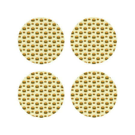 

Lukts Burgers And Hot Dogs Print Leather Drinks Coasters Set of 4 Suitable or Drinks Furniture Protection and Easy Clean up-Round Shape