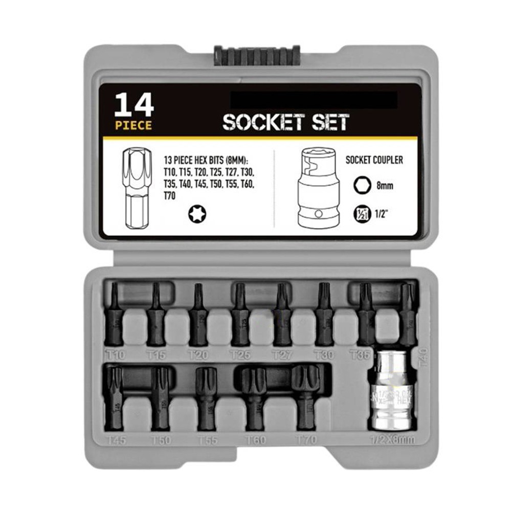 yaaqii T10-T70 Socket Set for Torx Bit head Ratchet Wrench 1/2 Inch Drive Screwdriver