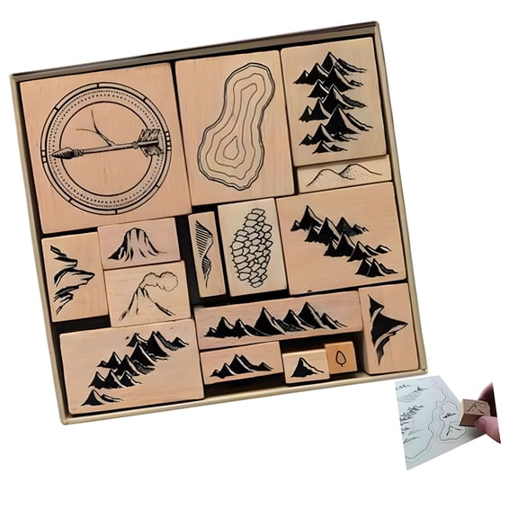 16Pcs Map Making Stamp Set Wooden Rubber Stamp for Map Crafting Travel Journaling Card Making Scrapbooking Decoration