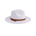 thumbnail image 2 of Deago Womens Classic Wide Brim Floppy Panama Hat with Belt Buckle Wool Fedora Hat (White), 2 of 8