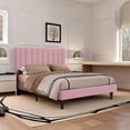 thumbnail image 2 of Einfach Full Size Platform Bed Frame with Upholstered Velvet Vertical Headboard, Pink, 2 of 7