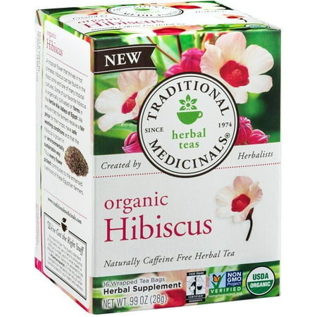 TRADITIONAL MEDICINALS caféine Hibiscus organique libre Sacs à base de plantes de thé, 16 count (pack de 3)