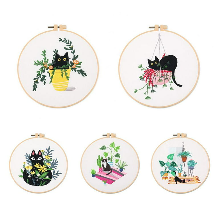 ojindiy Embroidery Kit for Beginners, 4 Sets Cross Stitch Kits for Adults,  Flower, Needlepoint Starter Kits with Patterns Embroidery Hoop Cloth Thread