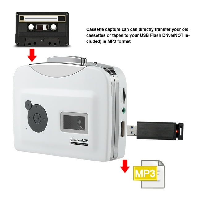 Portable Cassette Tape to MP3 Converter USB Flash Drive Capture Audio Music Player
