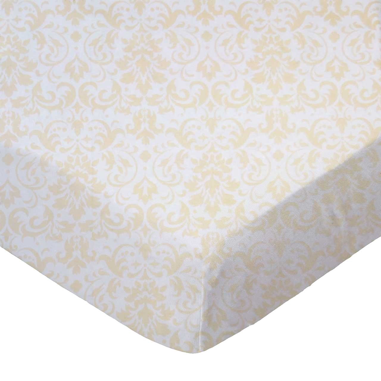 SheetWorld Fitted 100% Cotton Percale Square Play Yard Sheet Fits Joovy 38 x 38, Ivory Damask
