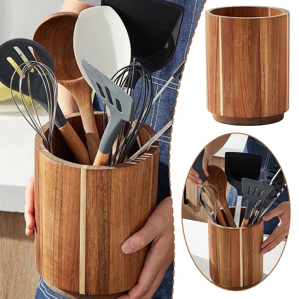 360 Rotating Utensil Holder Acacia Wooden Utensil Holder 7.2" Large Wood Kit I3