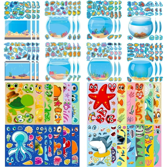 Ocean Sticker Activity Kit - 48 Sheets Under The Sea Stickers with Mix & Match Scenes, Fish, Shark, Turtle for Kids Ocean Party Crafts & Make-a-Face Sticker Fun