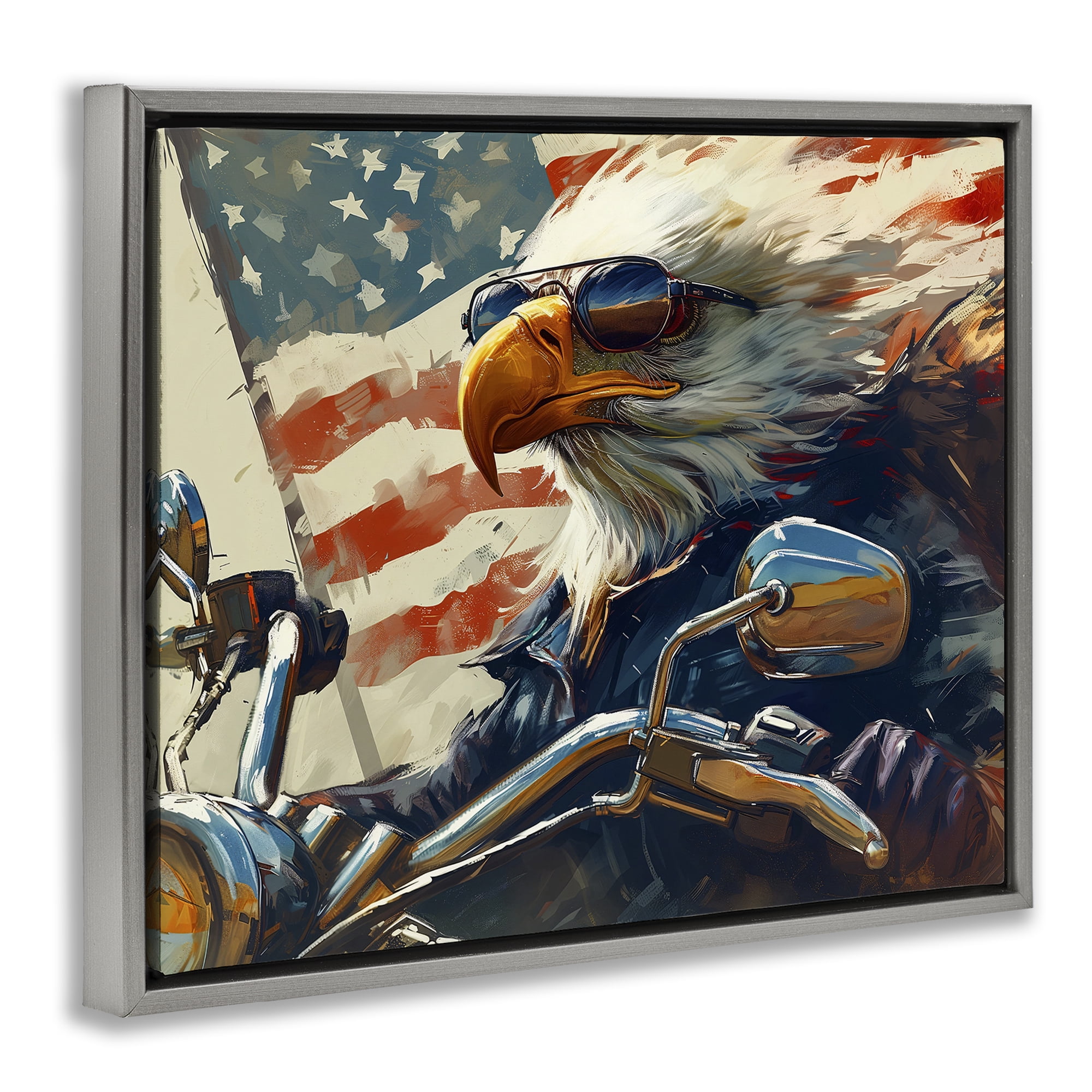 Stupell Industries Patriotic Bald Eagle Animals & Insects Painting Gray Floater Framed Canvas Art Print Wall Art, 21 x 17