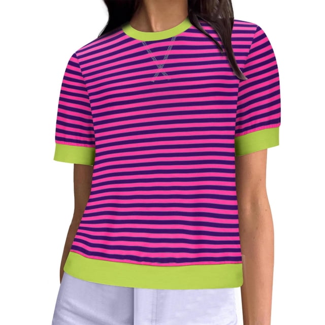 FcBaudy Hauts pour Femmes, Chemises pour Femmes, Chemisiers et Chemises à Manches Courtes à Col Rond Mode Blouse Décontractée Confortable à Imprimé à Col Rond à Manches Courtes Haut Blouse T-Shirt Femme Blouse